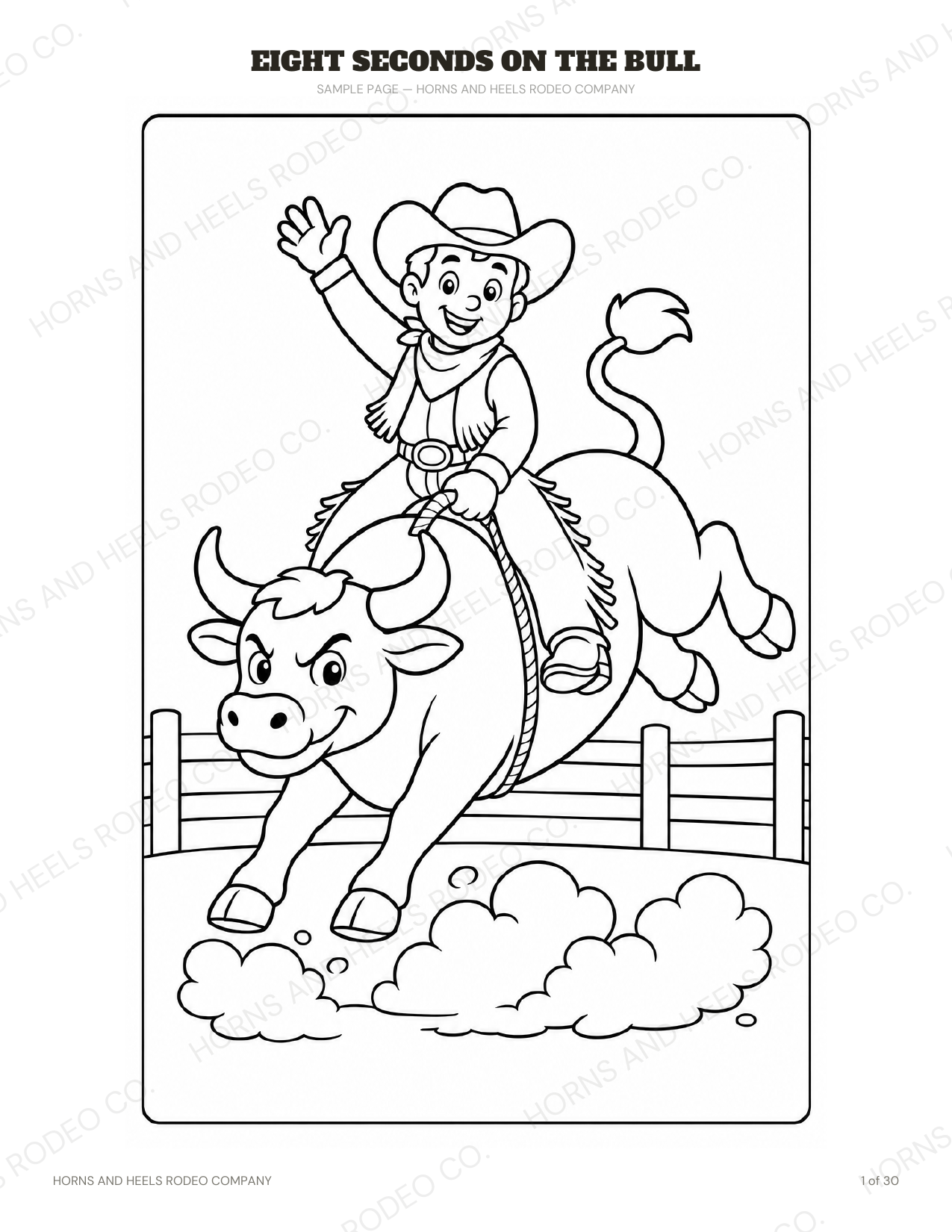 Horns & Heels Rodeo Company™ Children's Coloring Book – Level 1 (Digital Download)