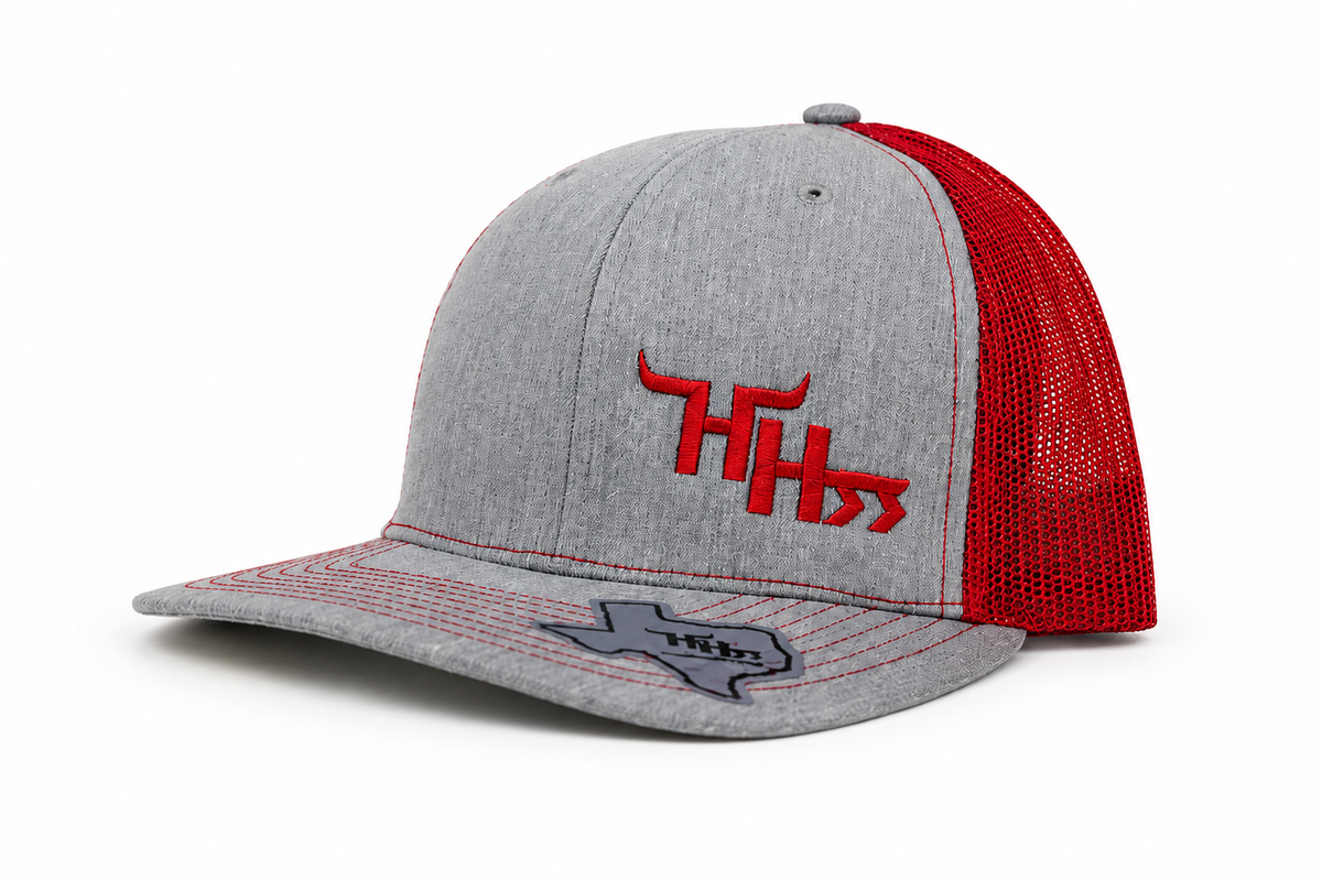 Hyper Red-Logo On Heather Gray Crown- "VOLCANO"