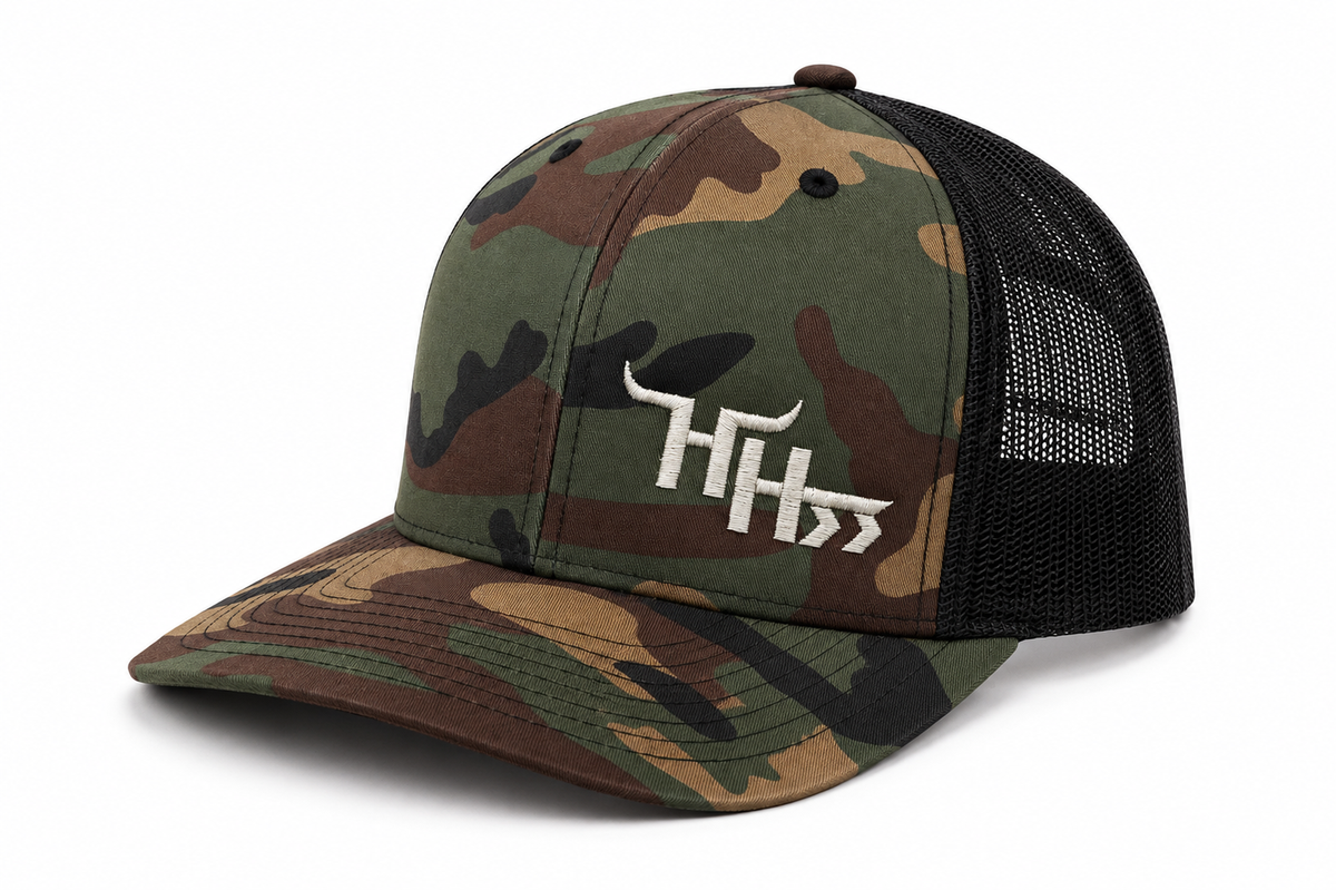 Green Tone Logo-On Camo Crown-Black Mesh- The Woodland
